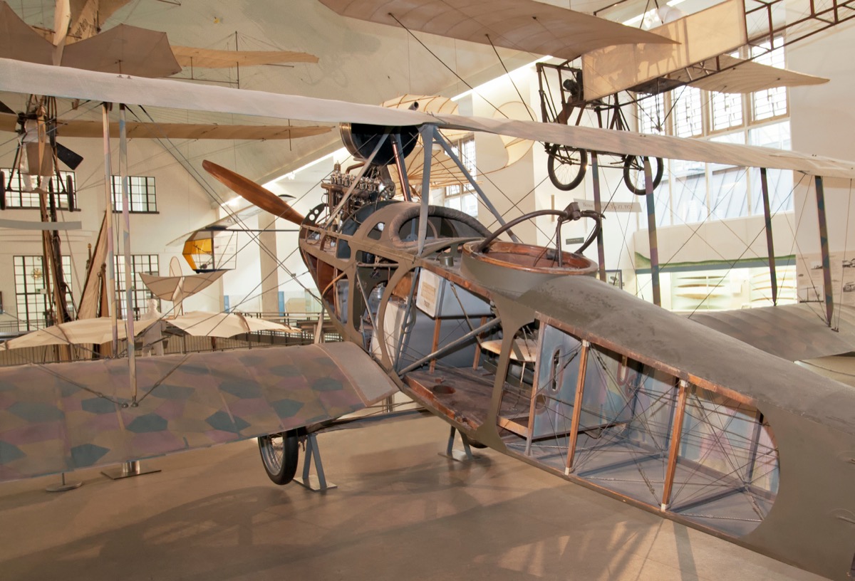 Historic biplane in the aviation hall of the Deutsches Museum