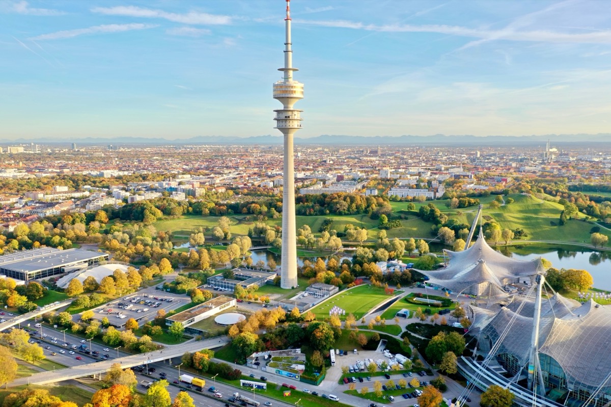Aerial view of the Olympic Tower and Olympic Park